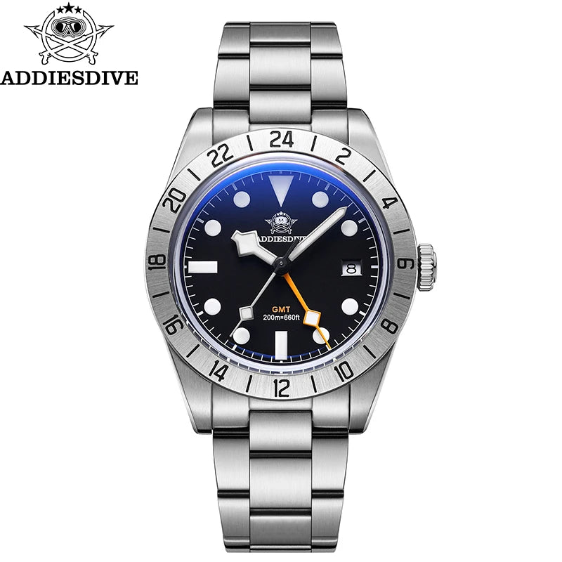 ADDIESDIVE Top Brand 39mm Quartz GMT Watches 20Bar Waterproof Luminous Bubble Mirror Sport Glass Watch for Men Relogio Masculino